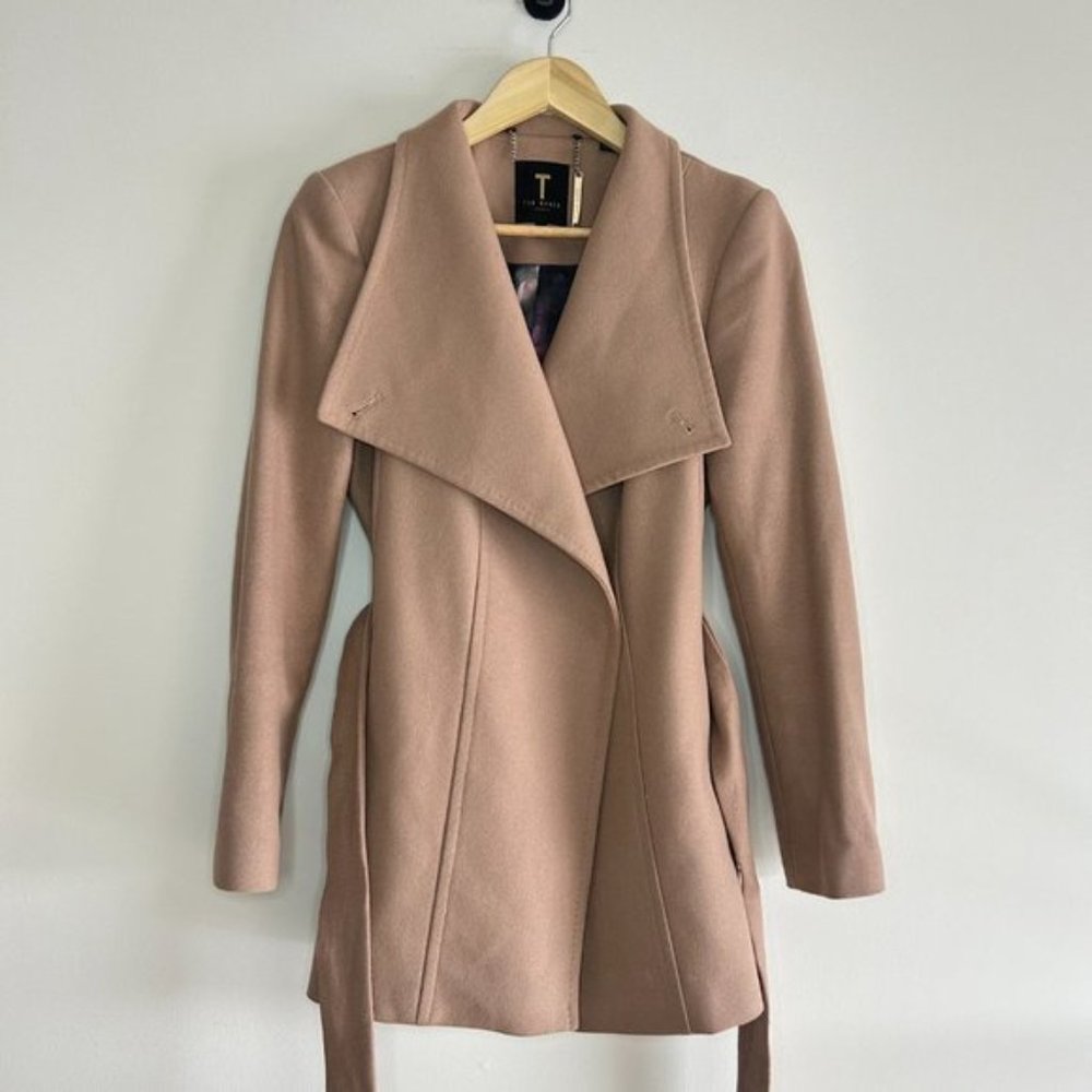 Ted Baker Rytaa Light Pink Short Belted Wool Pea Coat sz 3 - Picture 10 of 11